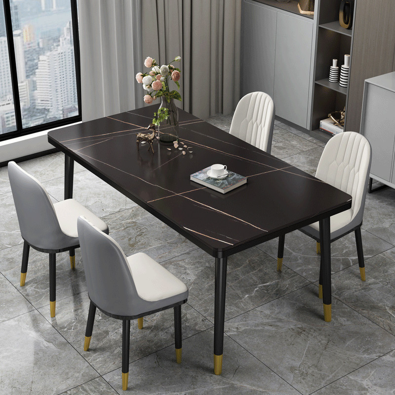 餐桌家用小户型现代n简约轻奢岩板餐桌椅组合大理石长方形吃饭桌