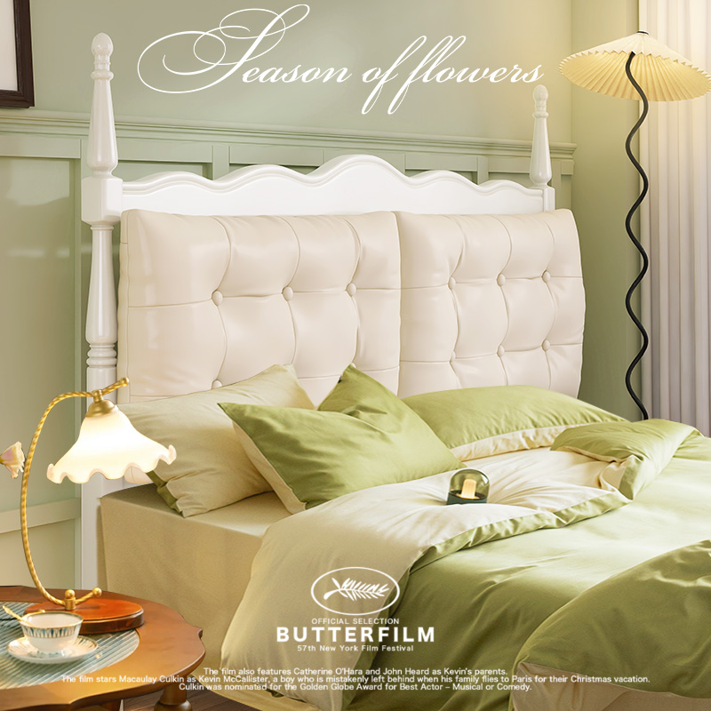 实木软包床1.5米1.8法式单双人床F现代简约主卧室奶油风北欧白色