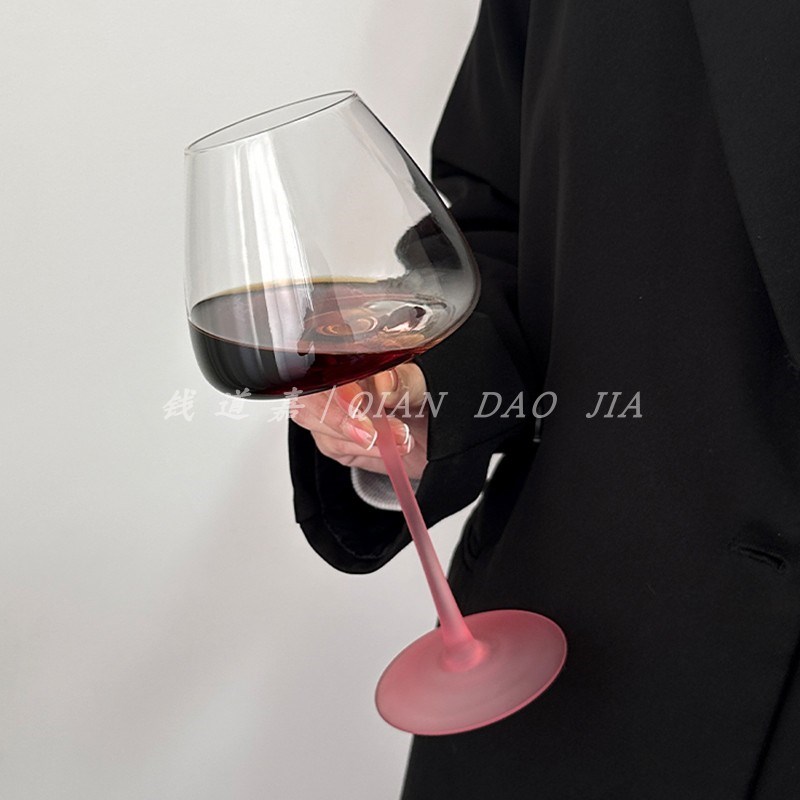 高级感磨砂粉杆高脚红酒杯大号勃艮第杯J家用轻奢葡萄酒杯玻璃杯