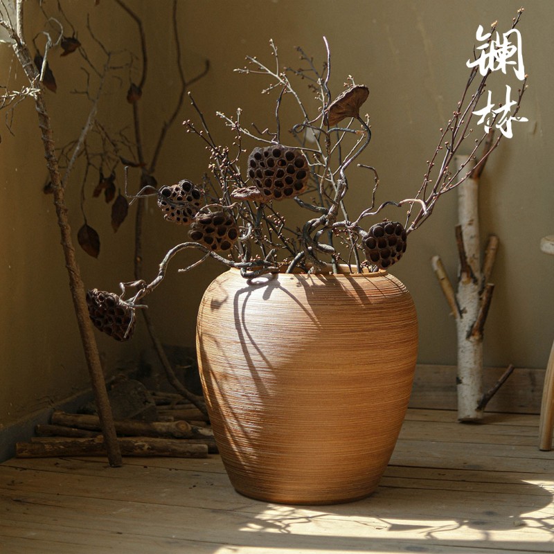 陶瓷花瓶c大号大型落地客厅插干花配干枝陶罐复古民宿家居装饰摆