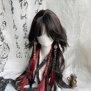 【瓷】假发女ch黑红挑染羊毛卷水母头古风瓷爹瓷妈万用cos全头套
