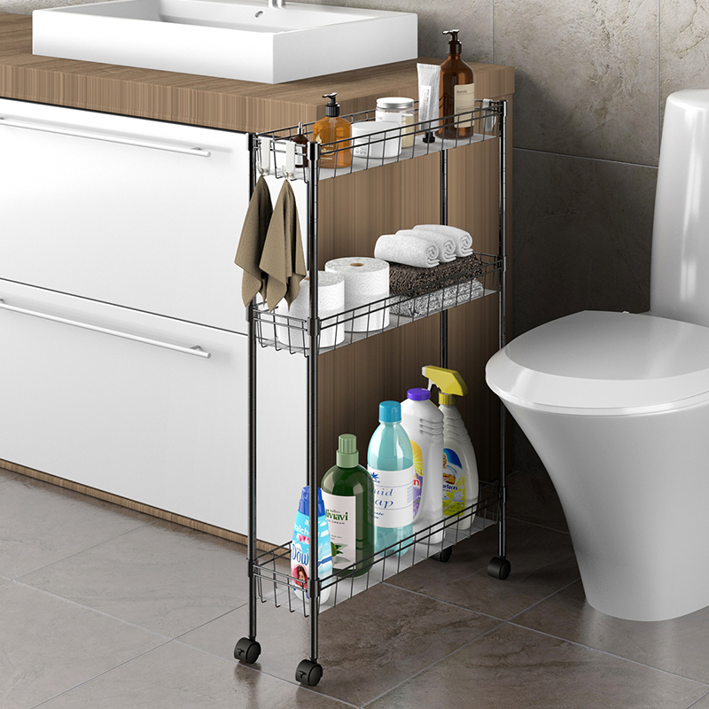 川井夹缝置物架厨房缝隙收纳架落地超窄卫生间小储物架宽15cm黑色