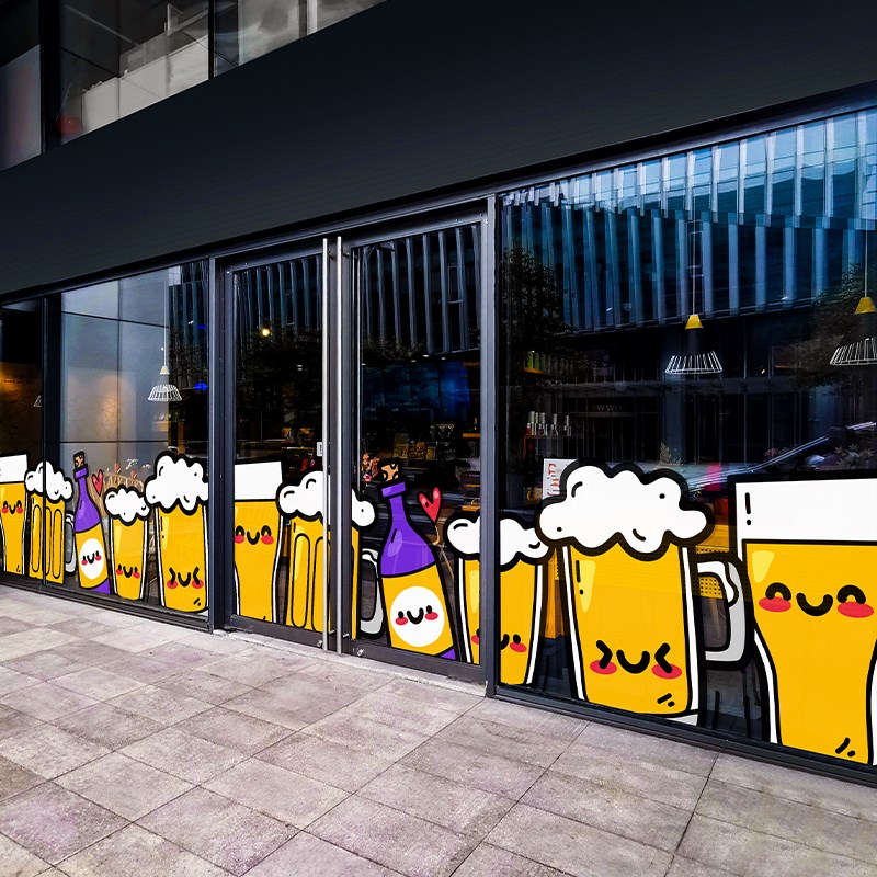 卡通涂鸦美食底纹橱窗玻璃门贴纸餐厅吧台推拉门装饰贴画广告宣传图片