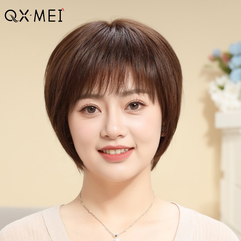 假发女全头套真发波波头挂耳短发减龄轻薄自然中年妈妈发套