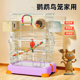 洁西防飞溅鹦鹉鸟笼生态别墅亚克力家用大号带繁殖箱玄凤虎皮八哥