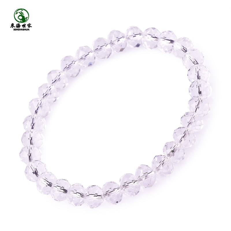 白水晶手链女男原石手工切面散珠子项链刻面盘珠吊坠白水晶手串