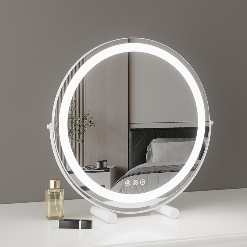 led化妆镜台式带灯桌面梳妆台智能卧室补光充电大镜子圆形单面镜