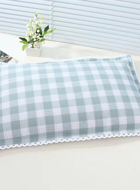 单面水洗棉吸汗简约格子单只对装宝宝儿童柔软家用枕套可拆洗枕套