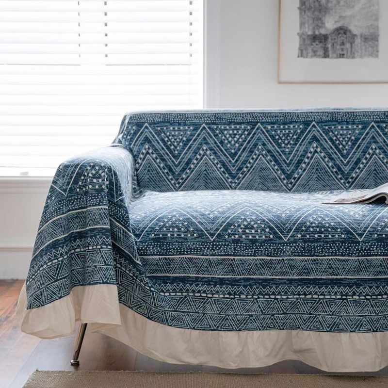 新中式复古黑灰蓝色扎染民族风全包组合沙发盖布钢琴防尘罩巾桌布