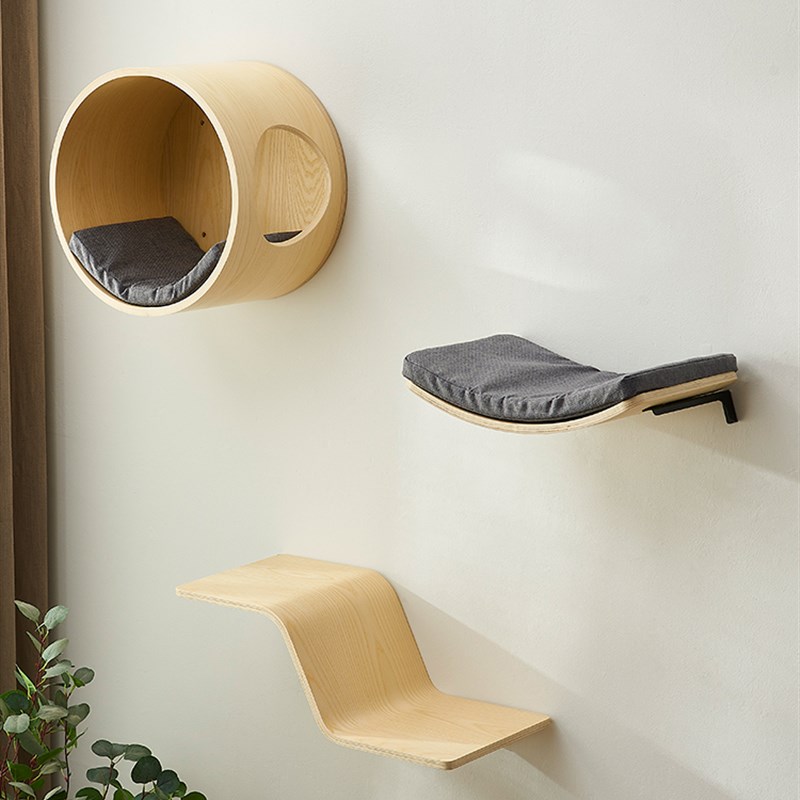 猫爬架墙壁式实木猫跳台爬柱不占地猫窝一体猫抓板猫玩具