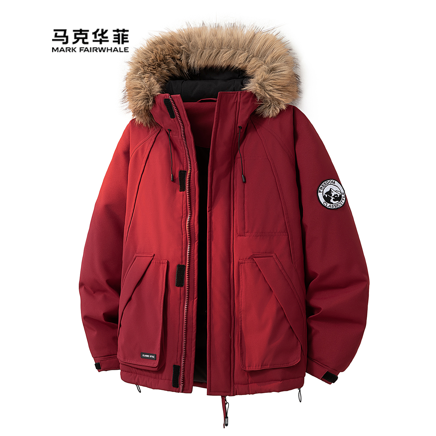 户外毛领派克服男式保暖防风外套