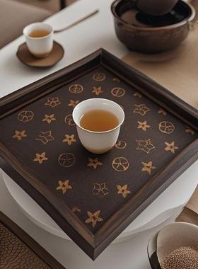 高档胡桃木色正方形轻奢首饰收纳酒杯茶水文玩茶托托盘整套两个装