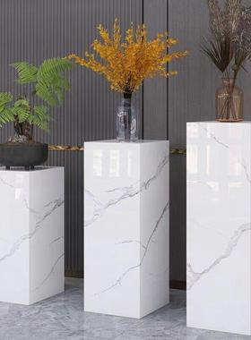 创意爵士白色石板花架客厅入口高端装饰品大理石落地底座储物架