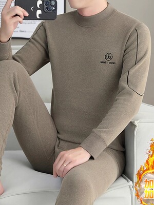 半高领保暖内衣男士套装内搭冬季加绒加厚德绒防寒打底秋衣裤秋裤