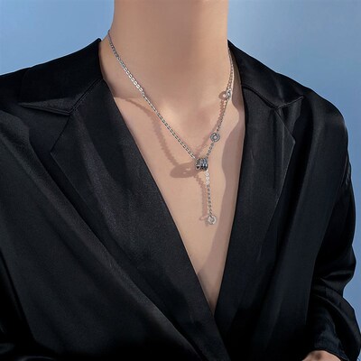 小蛮腰钛钢吊坠项链男高级感痞帅颈链确实小众设计感百搭锁骨链潮