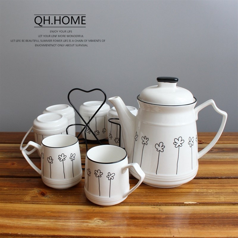 家用水杯套装客厅杯具陶瓷杯子套装北欧水具冷水壶简约茶杯带托盘