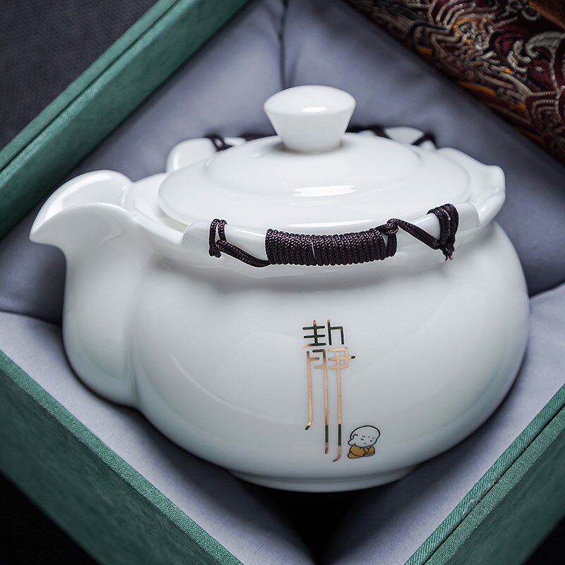 羊脂玉白瓷盖碗功夫茶具单个高档防烫手抓壶家用大号泡茶碗杯带盖