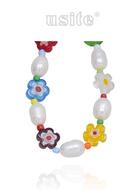 USITE彩色琉璃小花手链女赵露思明星同款天然淡水珍珠手饰