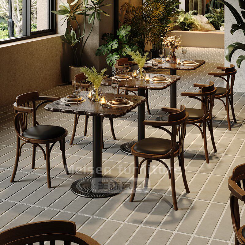 咖啡店桌椅实木美式复古风茶餐厅方桌甜品烘焙下午茶轻食椅子商用