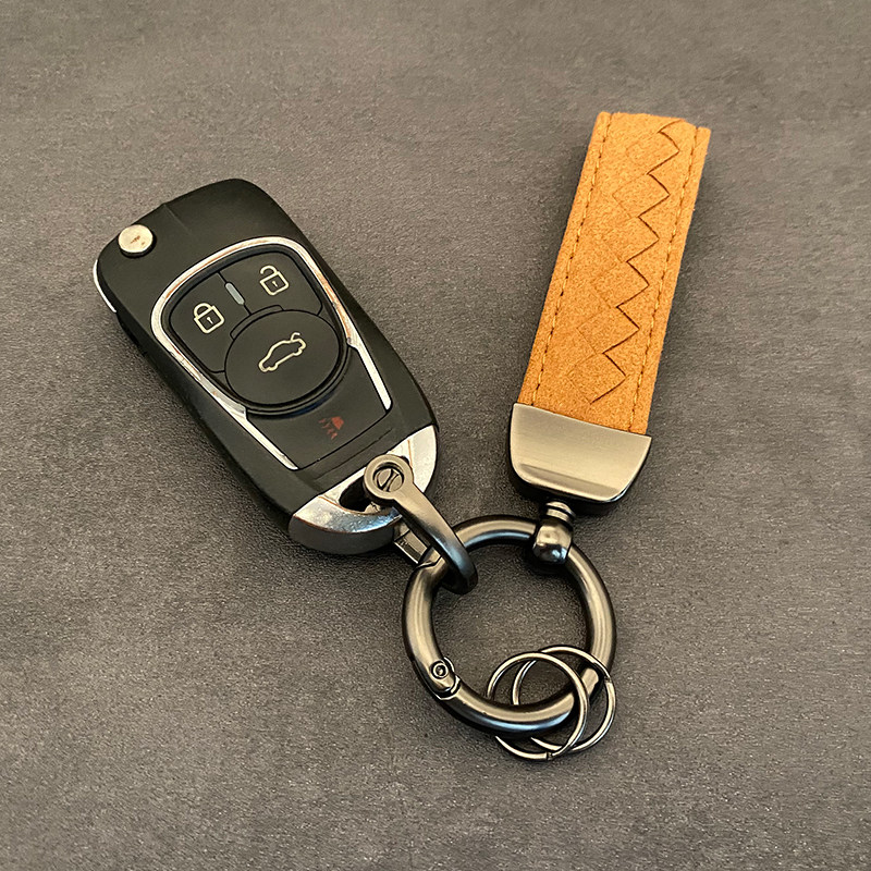 编织翻毛皮汽车钥匙扣挂件创意个性简约锁匙链圈环男女士情侣腰挂