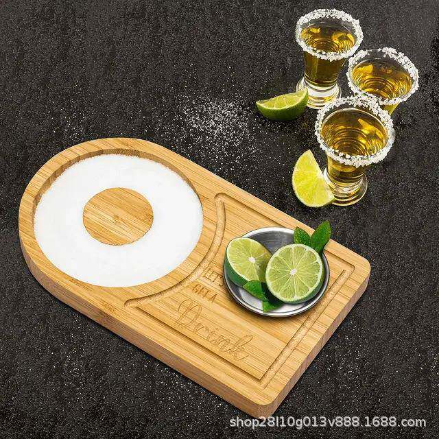 木质香料盐边盒鸡尾酒调味托盘实木沾盐器调酒师工具盐沾糖盘