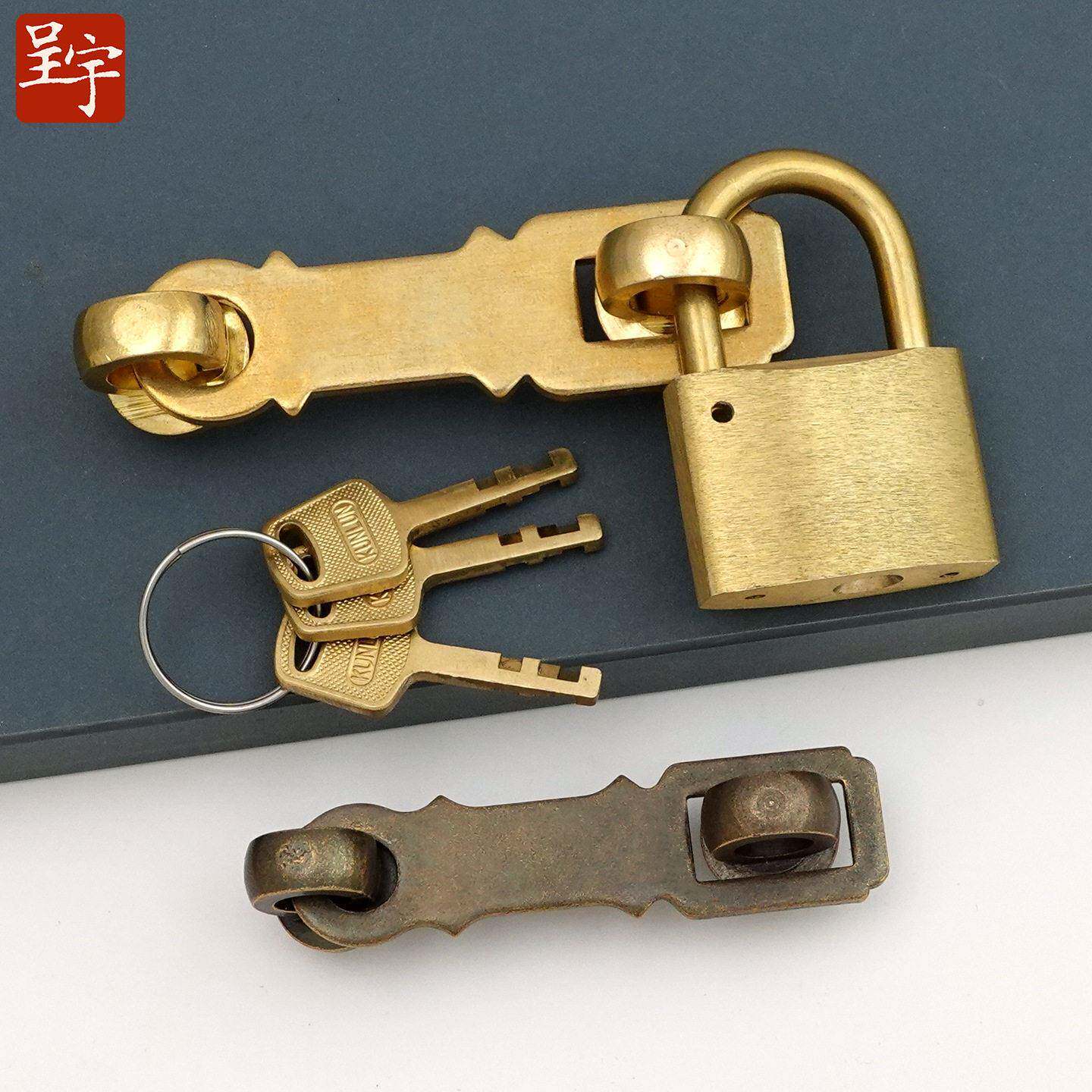 呈宇中式仿古锁扣纯铜复古搭扣门扣门锁大门柜门门栓全铜加厚插销