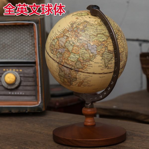 14.2cm中国台湾仿古木质美式学生用装饰木质装饰工艺品复古地球仪
