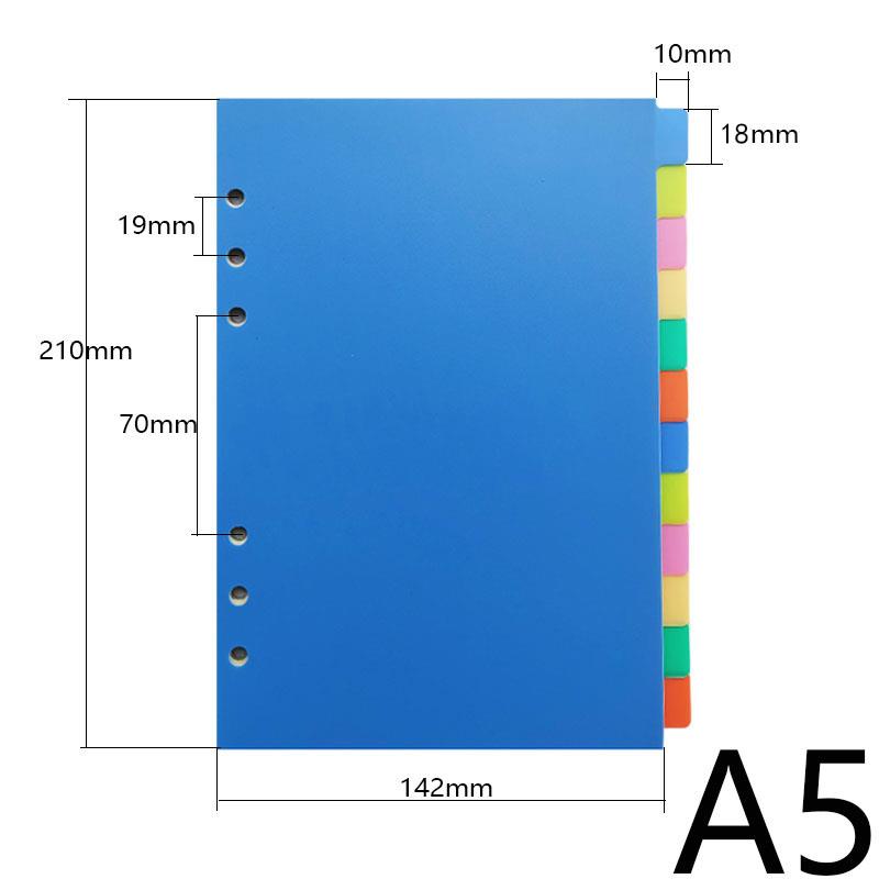 A5透明塑料磨砂分隔页索引纸6孔彩色活页手帐分类索引页12张定制