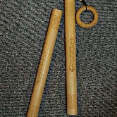 实心玉竹子老料黑神话如意金箍棒手工长款正圆雕刻把件镜面抛光