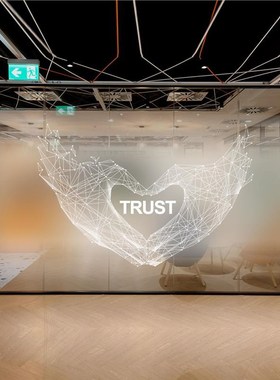 简约鲸鱼线条贴膜办公室玻璃订制贴纸团队隔断公司磨砂防窥定装饰