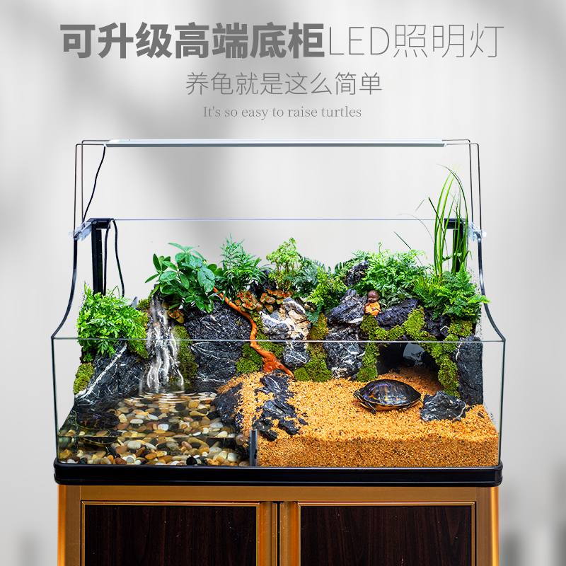 黄缘龟专用缸玻璃乌龟缸青龙石生态造景水陆缸鱼缸大型水族箱家用
