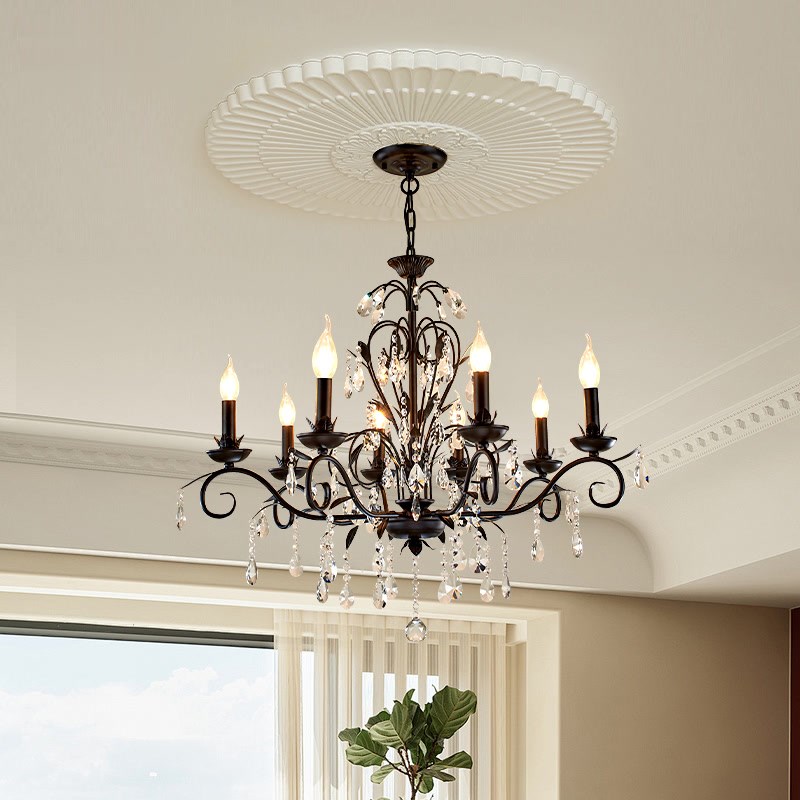 法式黑色水晶吊灯美式简约复古乡村客厅大气装饰高级感卧室房间灯