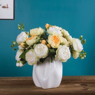 餐桌花瓶矮款宽口大口径客厅插花结婚花瓶摆件花一对装饰陶瓷花器