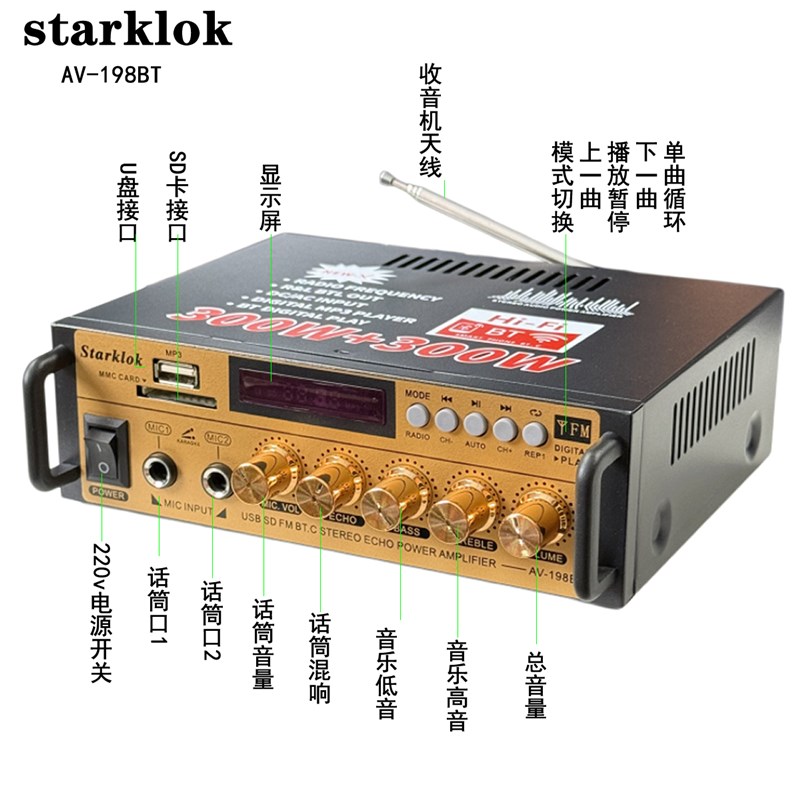 升级大功率迷你型蓝牙功放无损12V插卡U盘收音功放机车载家用