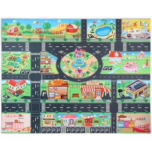 儿童城市交通场景地图玩具小汽车玩车停车场爬行垫游戏地垫地毯