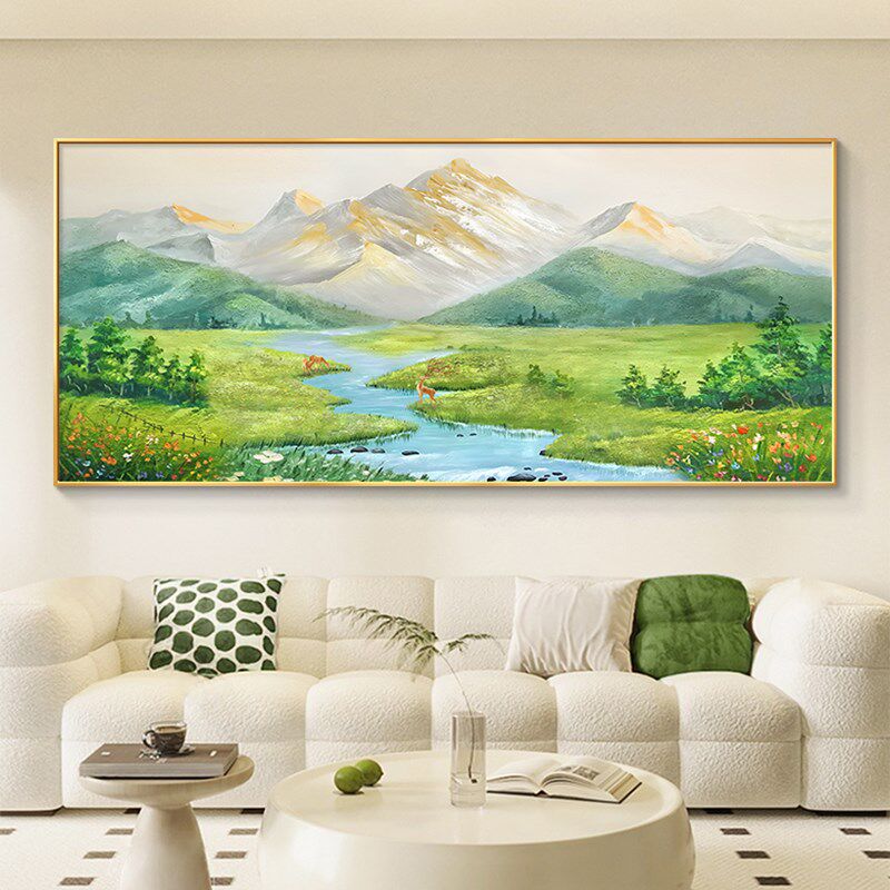 日照金山客厅装饰画轻奢高级感聚宝盆沙发背景墙挂画西墙聚财壁画