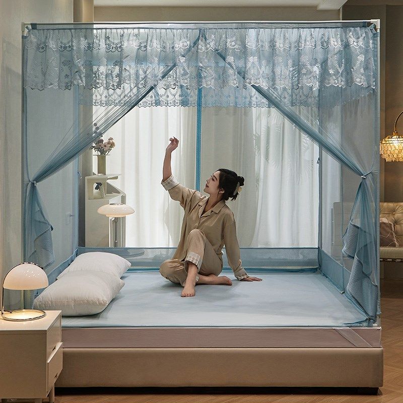 A类特密三开门全底坐床防摔蚊帐家用床笠式回底1.35m拉链1.5*1.9m