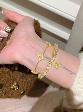 仿黄水晶葫芦手串女款高级感叠戴中古风四芒星手链女轻奢小众精致