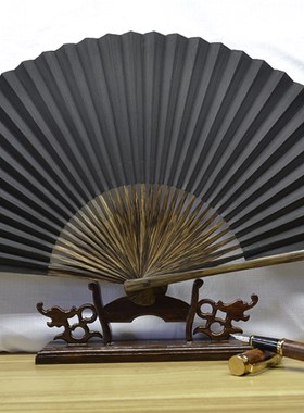 绍兴黑纸扇传统青灰扇 素面 全棕竹 描画 折扇工艺 老白玉 毛全本