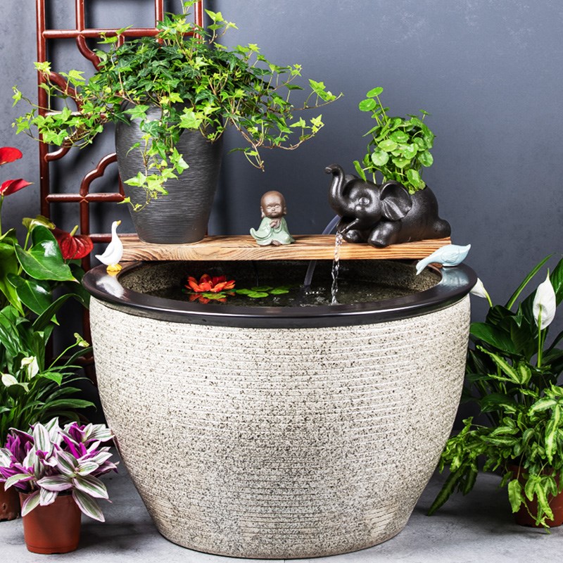 景德镇陶瓷鱼缸复古庭院老式大水缸睡莲荷花缸古法养鱼缸造景流水