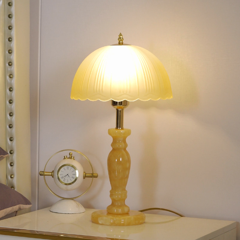 欧式轻奢创意高级感奶油风大理石遥控温馨复古结婚庆卧室床头台灯