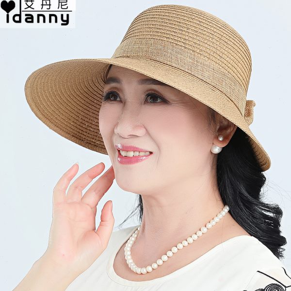 帽透气草帽中年妈妈沙滩帽大沿女士老人遮阳帽子防晒夏季中老年人