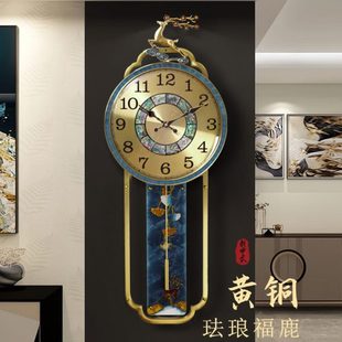 饰创意钟表 新中式 黄铜挂钟客厅时尚 轻奢风挂墙时钟家用新款 挂表装