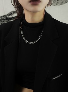 SAZ 高街锁链金属感宽版粗款古巴项链男女欧美嘻哈颈链锁骨链配饰