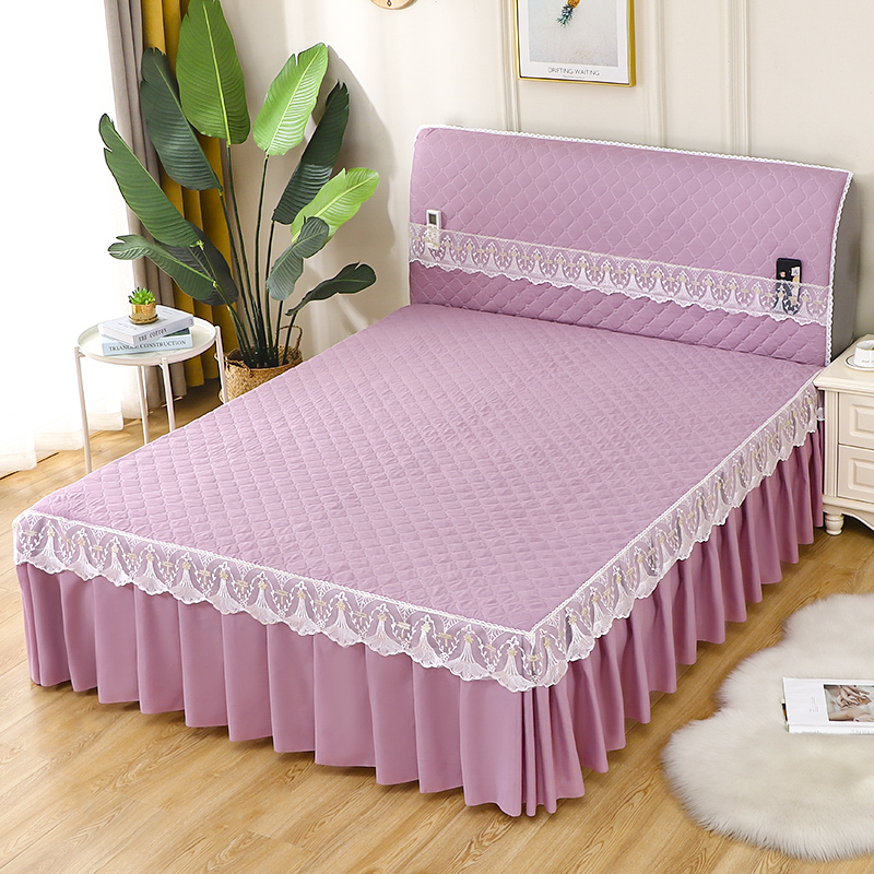 新款床裙夹棉加厚床头罩床罩全套网红裙边式床套1.8x2.米四季通用