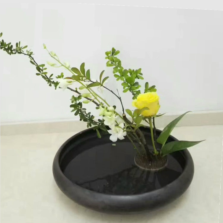 景德镇陶瓷浅花盆纯黑色多肉无孔盆栽假山吸水石造景盆景特价