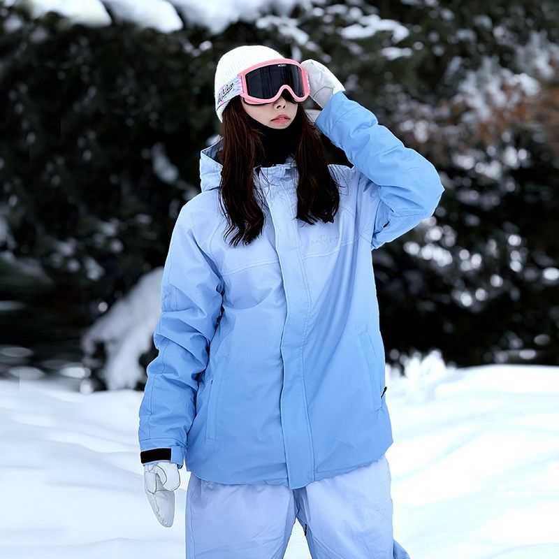 2024新款渐变色滑雪服女加棉防风防水网红款滑雪服套装男宽松单板