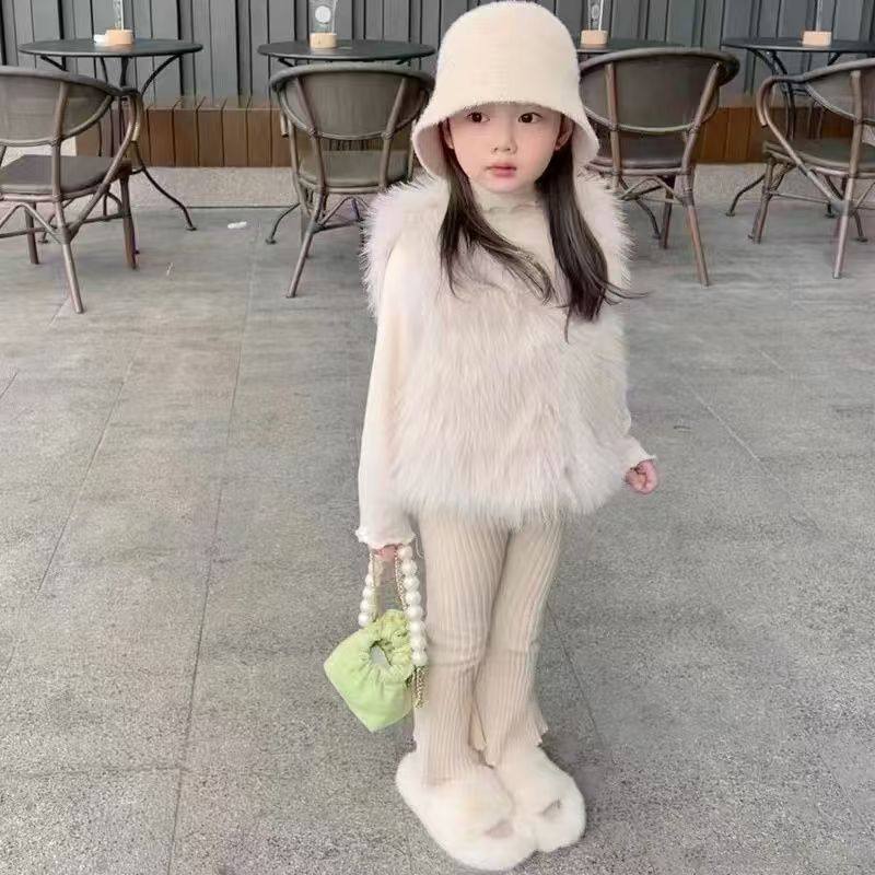 儿童百搭新款马甲女童仿皮草可爱百搭毛毛背心秋冬款外穿加棉坎肩