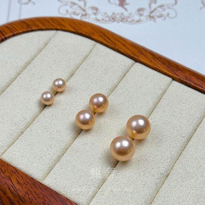 《干枯玫瑰》金色淡水珍珠耳钉天然色高品质显皮白基础单珠耳饰