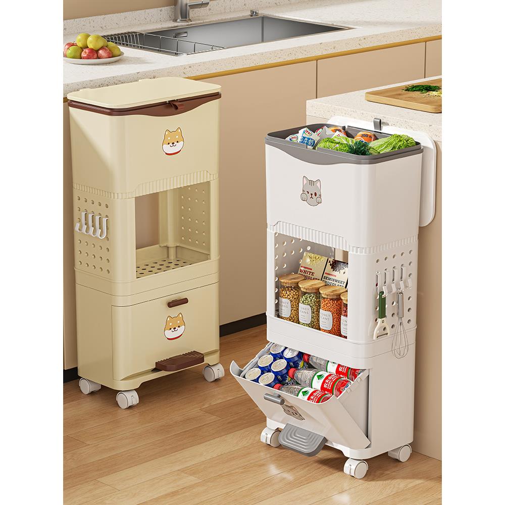 日本厨房垃圾桶家用新款加高可移动免弯腰专用大号大容量置物夹缝